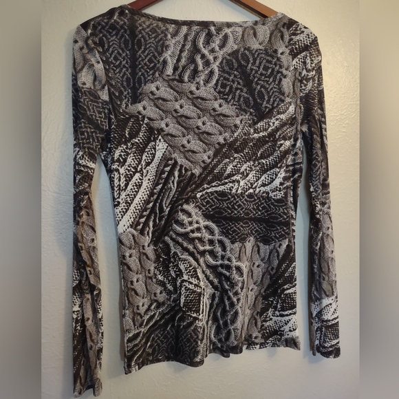 Vivienne Tam Mesh Long Sleeve Top Trompe L'Oeil Cable Knit Print Lined - Picture 10 of 15